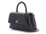 Chanel Mini Navy Chevron-Quilted Caviar and Lizard Coco Handle