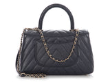 Chanel Mini Navy Chevron-Quilted Caviar and Lizard Coco Handle