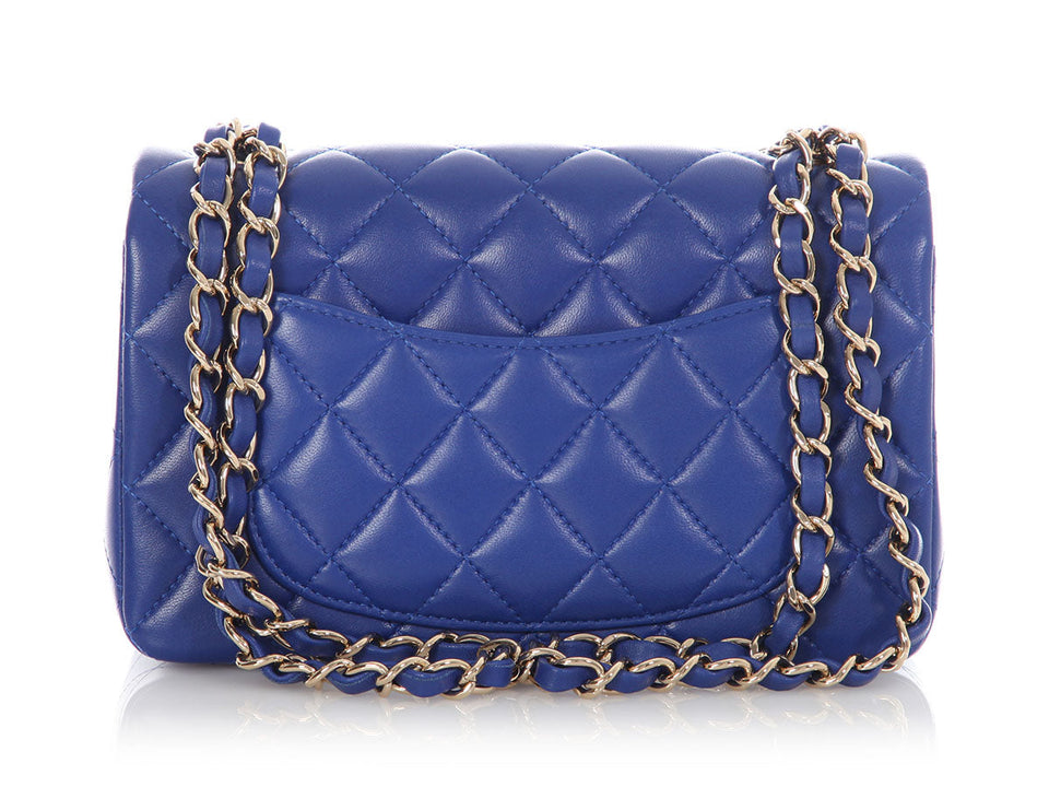 Chanel Mini Blue Quilted Lambskin Rectangular Classic