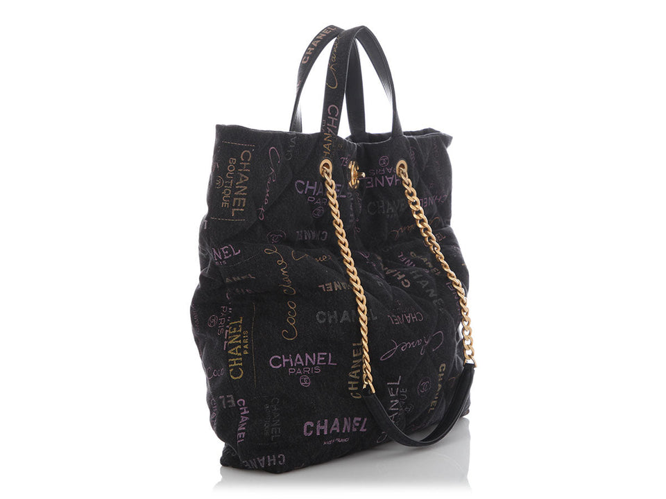 Chanel Black Quilted Denim Mood Tote