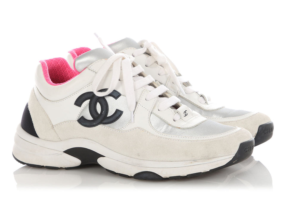 Chanel Silver and Pink CC Sneakers