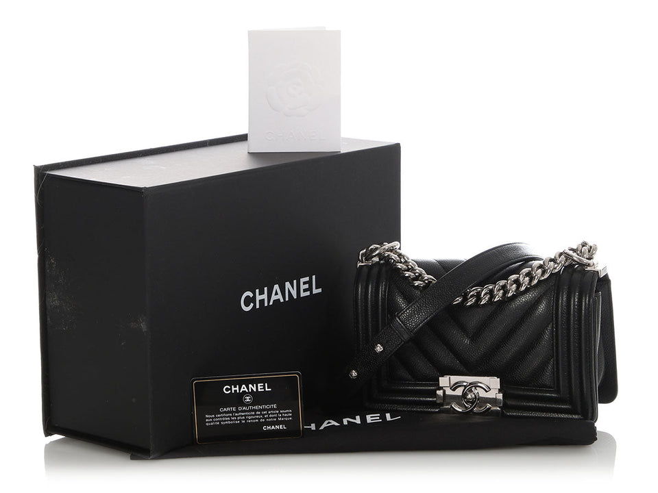 Chanel Small Black Chevron-Quilted Caviar Boy Bag