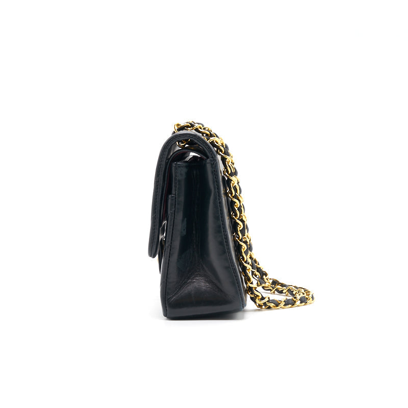 Chanel Vintage Classic Medium Double Flap Bag Black with 24K