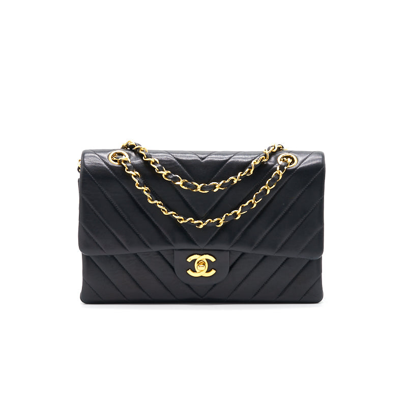 Chanel Vintage Classic Medium Double Flap Bag Black with 24K