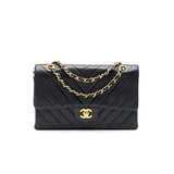 Chanel Vintage Classic Medium Double Flap Bag Black with 24K