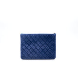 Chanel Navy Velvet Classic Quilted Medium O Case Clutch Purse Bag