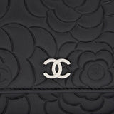 Chanel Black Embossed Camellia  Lambskin Leather Small Shoulder Bag