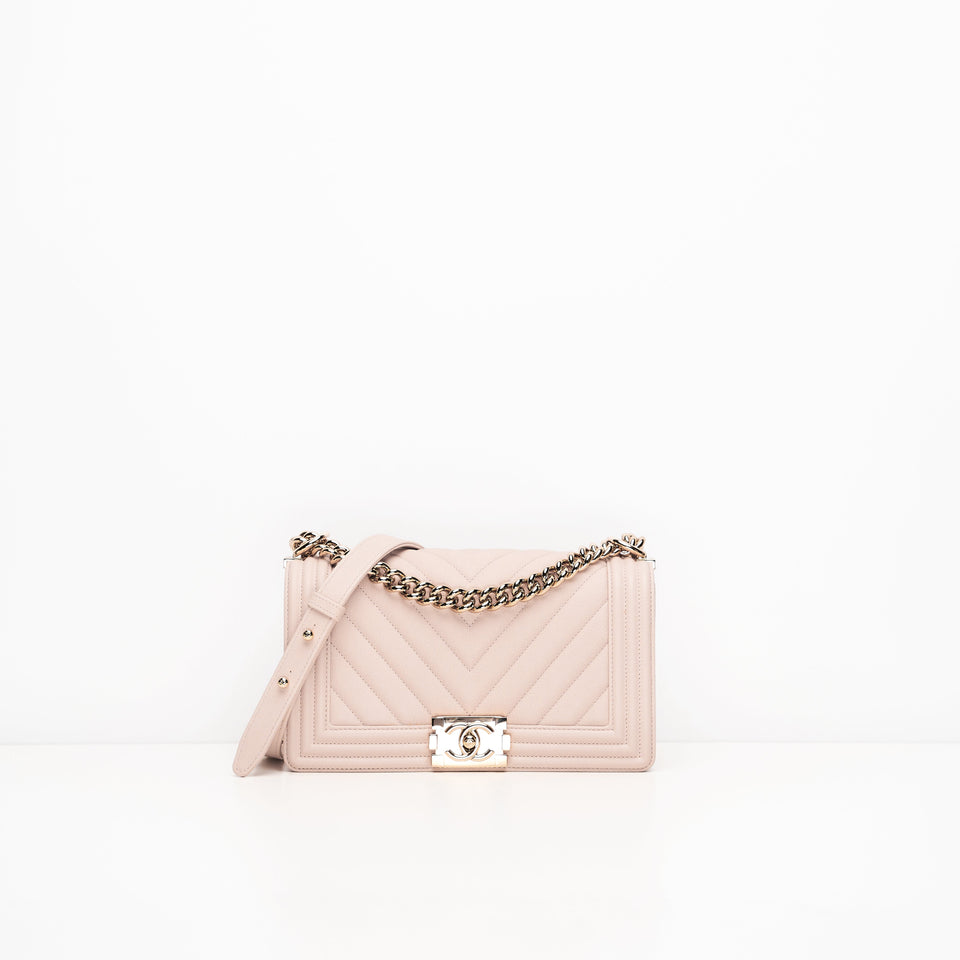 Chanel Le Boy Medium Pink Grained Calfskin GHW