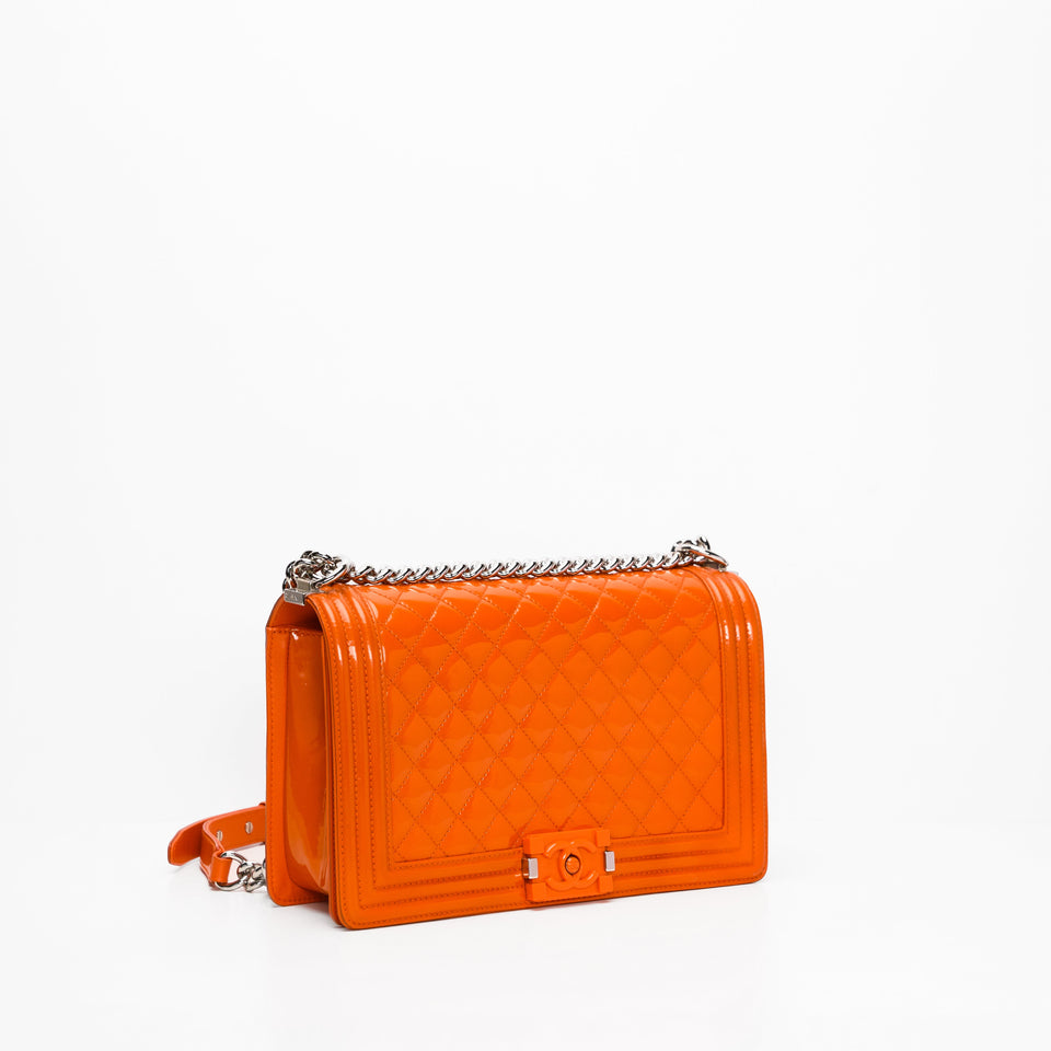 Chanel Patent Skin Quilted New Medium Le Boy Flap Orange