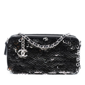 Chanel CC Calfskin and Sequin Double Zip Wallet on Chain