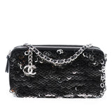Chanel CC Calfskin and Sequin Double Zip Wallet on Chain