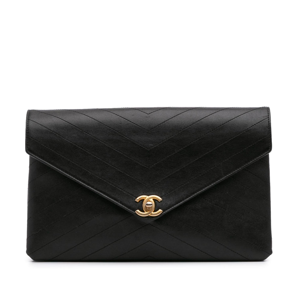 Chanel CC Chevron Calfskin Envelope Clutch