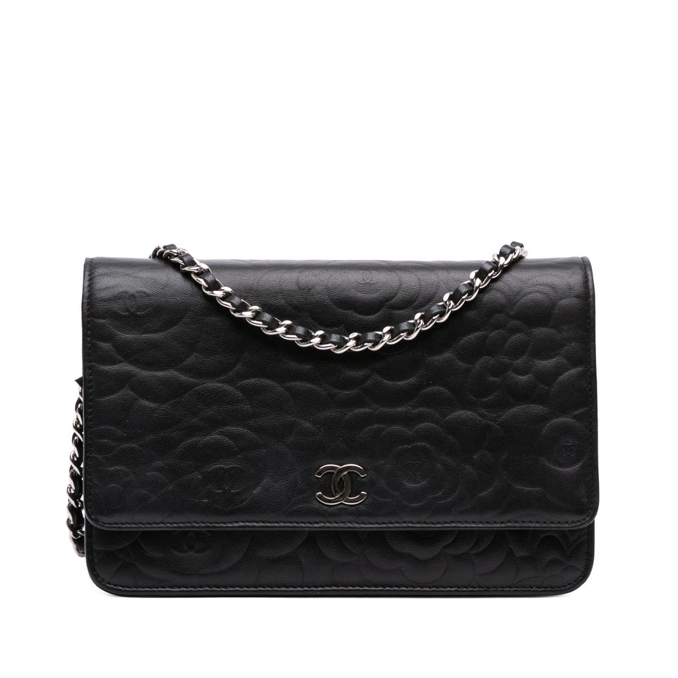 Chanel CC Embossed Lambskin Camellia Wallet On Chain