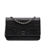 Chanel CC Embossed Lambskin Camellia Wallet On Chain