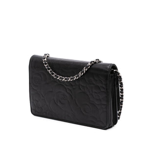 Chanel CC Embossed Lambskin Camellia Wallet On Chain