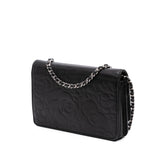 Chanel CC Embossed Lambskin Camellia Wallet On Chain