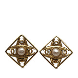 Chanel CC Faux Pearl Clip On Earrings