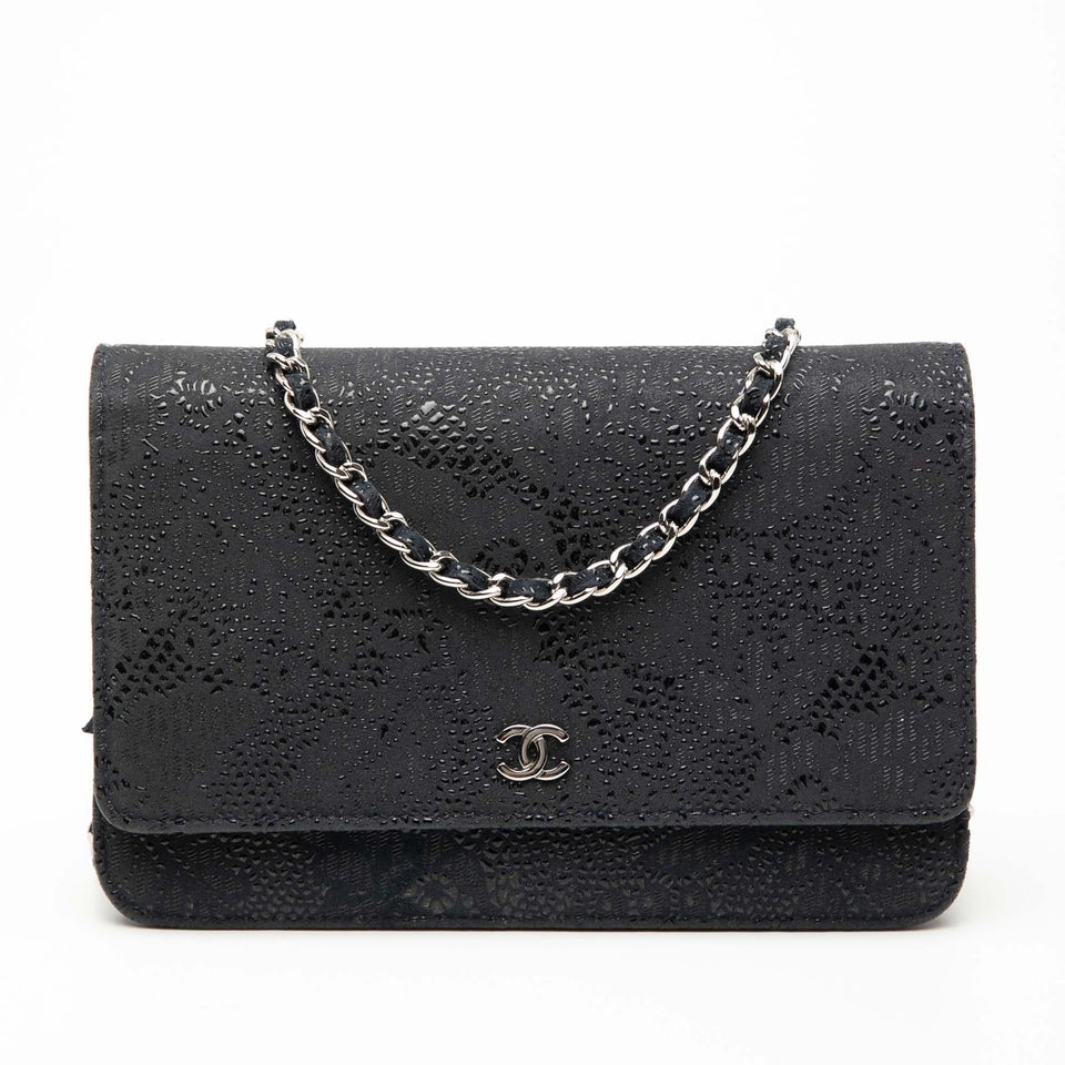 Chanel CC Lace Overlay Goatskin Wallet On Chain