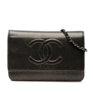 Chanel CC Metallic Caviar Wallet on Chain