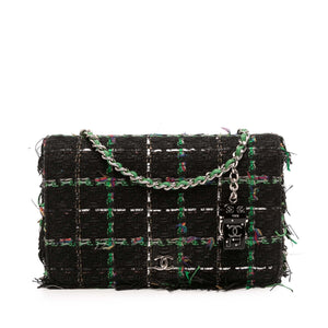Chanel CC Quilted Boucle Tweed Robot Charm Wallet On Chain