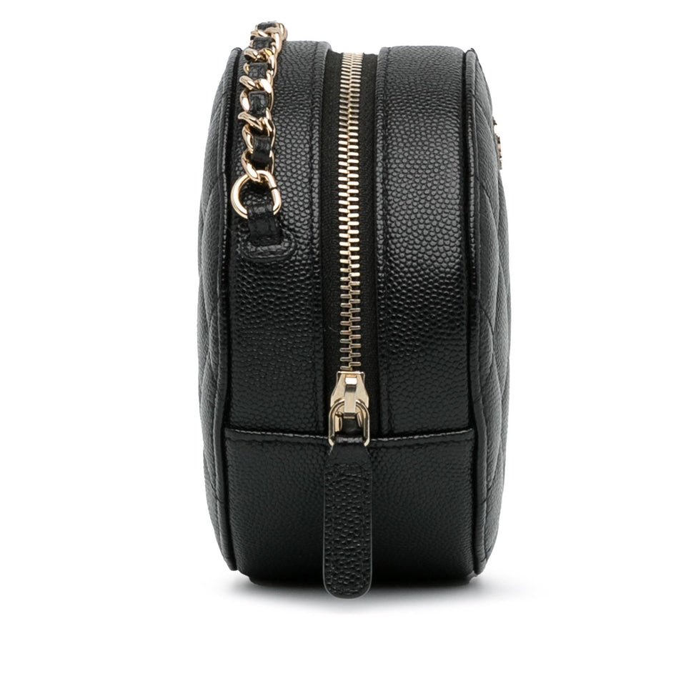 Chanel CC Quilted Caviar Round Clutch With Chain (SHG-QNFerj)