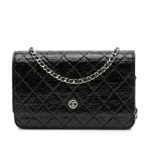 Chanel CC Quilted Crinkled Patent Wallet On Chain