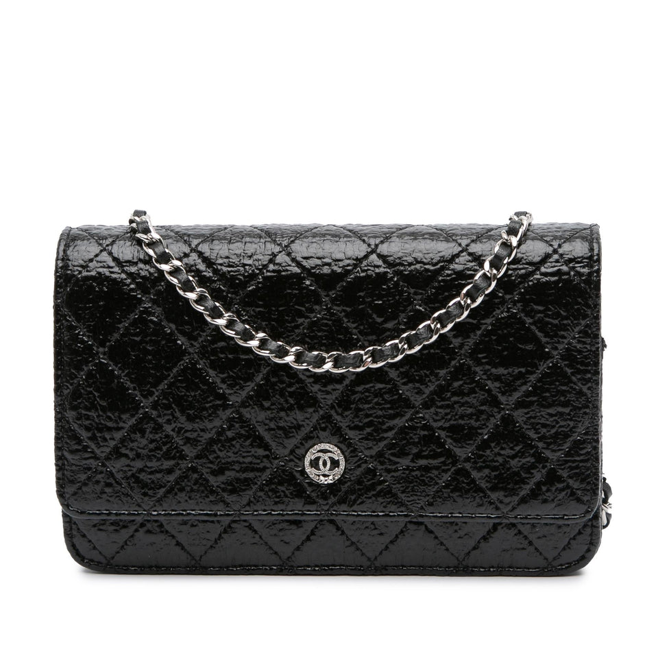 Chanel CC Quilted Crinkled Patent Wallet On Chain