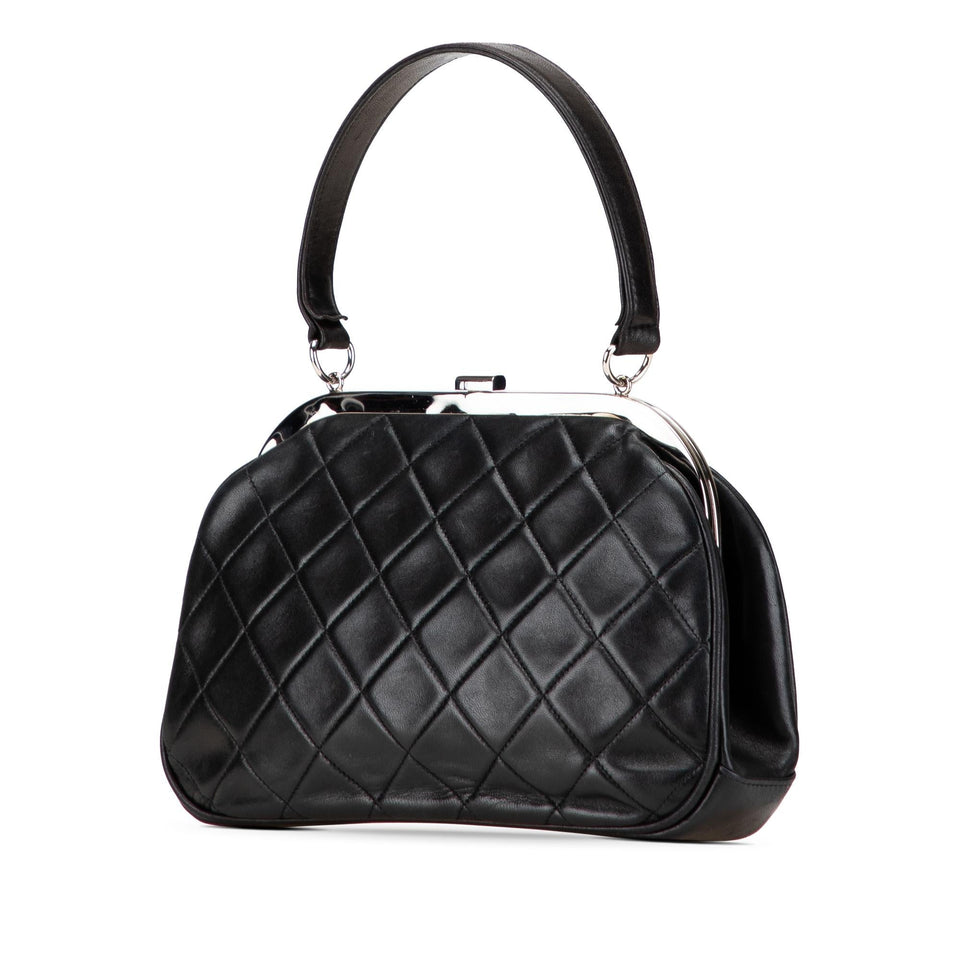 Chanel CC Quilted Lambskin Kiss Lock Frame Top Handle Bag