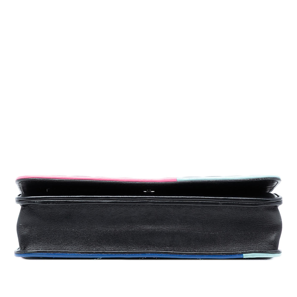 Chanel CC Quilted Lambskin Multicolor Border Full Flap Wallet on Chain
