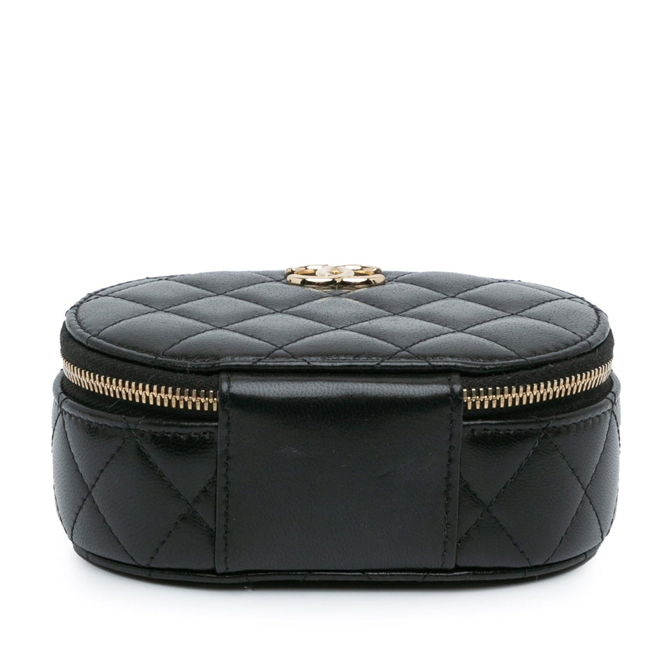 Chanel CC Quilted Lambskin Oval Top Handle Clutch