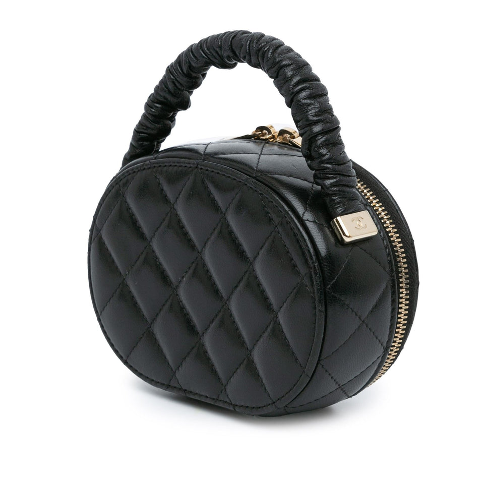 Chanel CC Quilted Lambskin Oval Top Handle Clutch