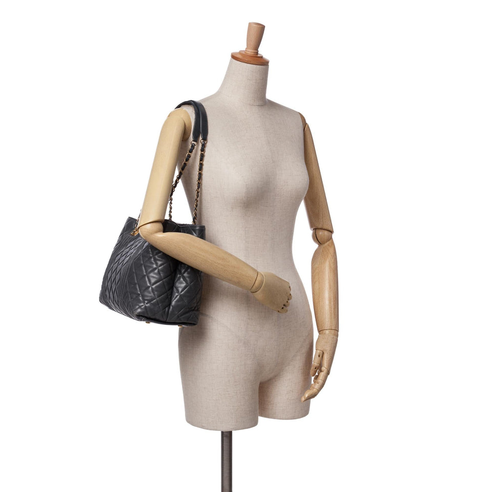Chanel CC Quilted Lambskin Pin Tuck Tote