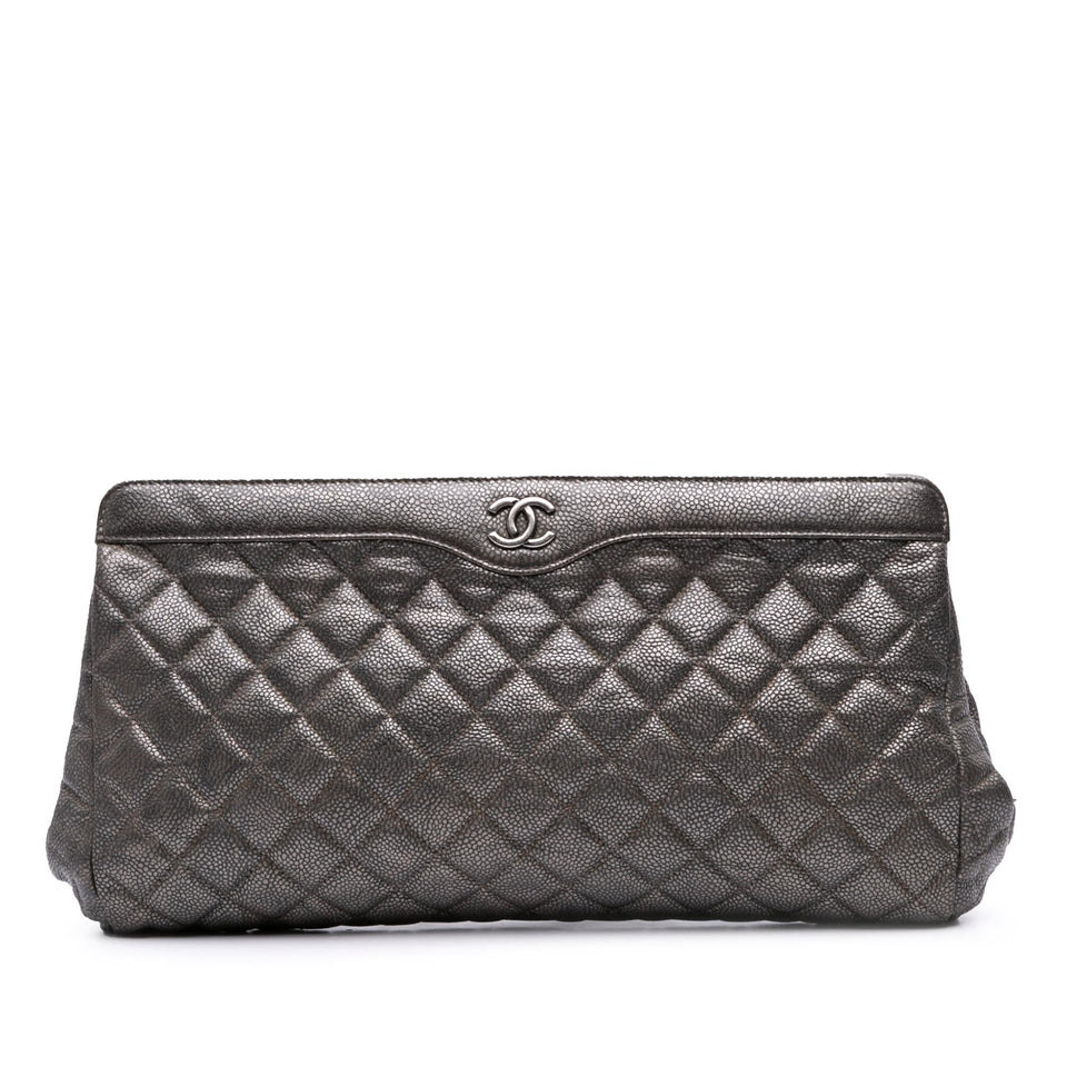 Chanel CC Quilted Metallic Caviar Clutch