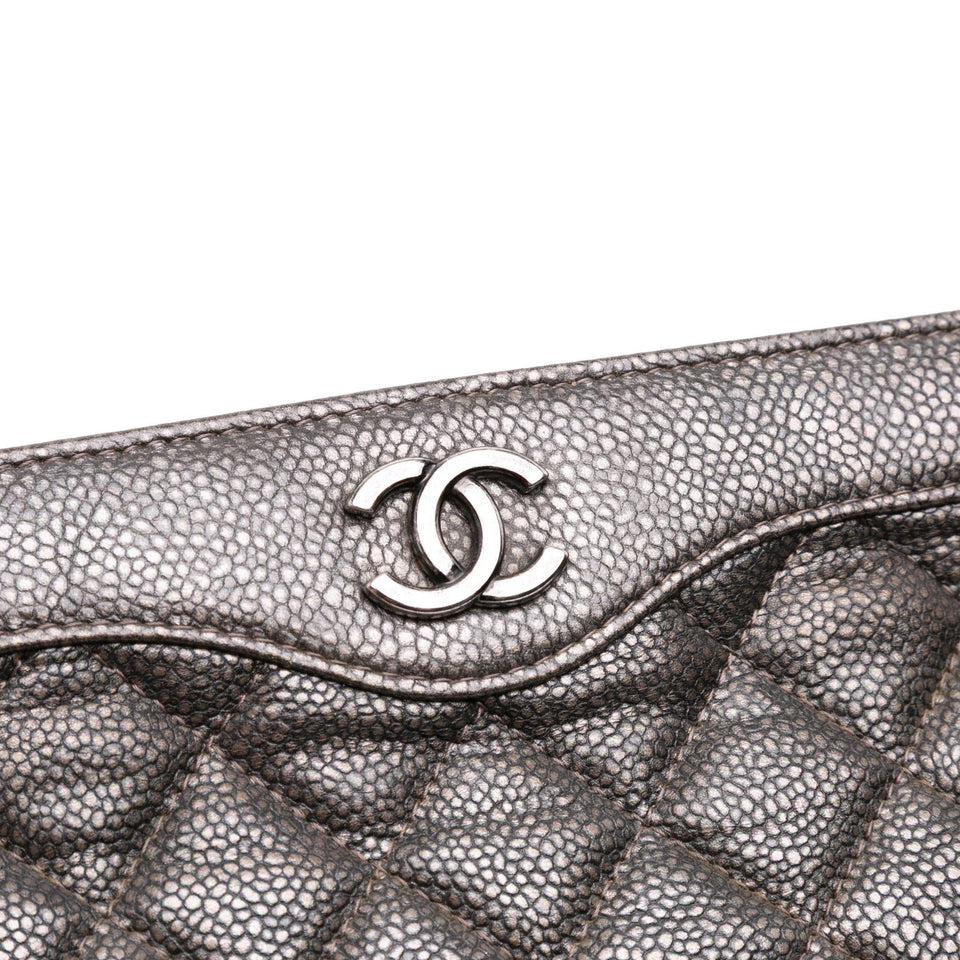 Chanel CC Quilted Metallic Caviar Clutch