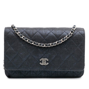 Chanel CC Quilted Metallic Fabric Wallet On Chain