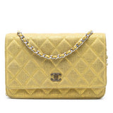 Chanel CC Quilted Metallic Fabric Wallet On Chain