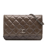 Chanel CC Quilted Shiny Crumpled Calfskin Wallet on Chain