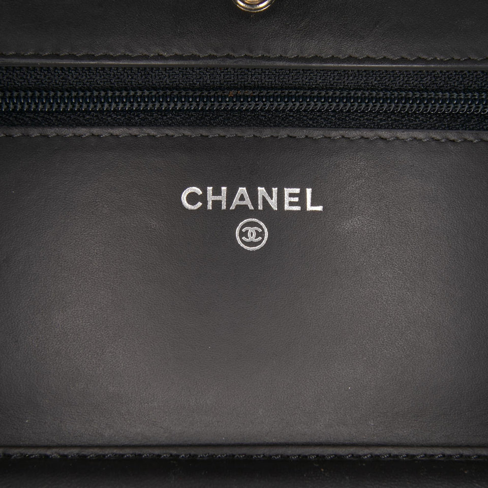 Chanel CC Quilted Shiny Crumpled Calfskin Wallet on Chain