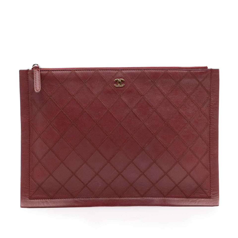 Chanel CC Stitched Lambskin Clutch
