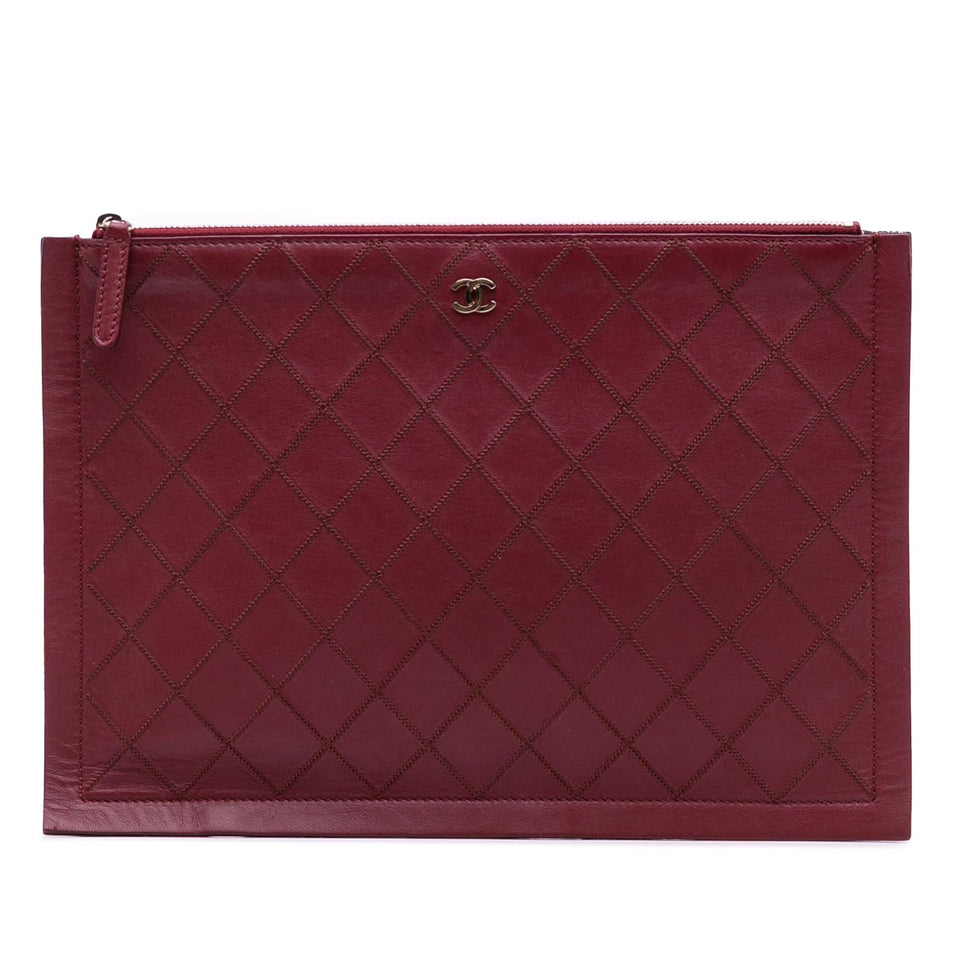 Chanel CC Stitched Lambskin Clutch