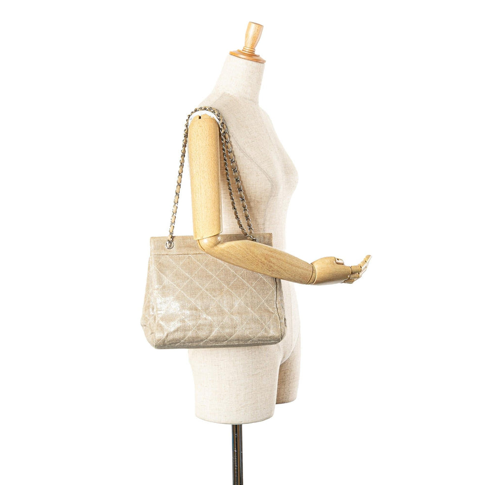 Chanel CC Stitched Linen Chain Tote