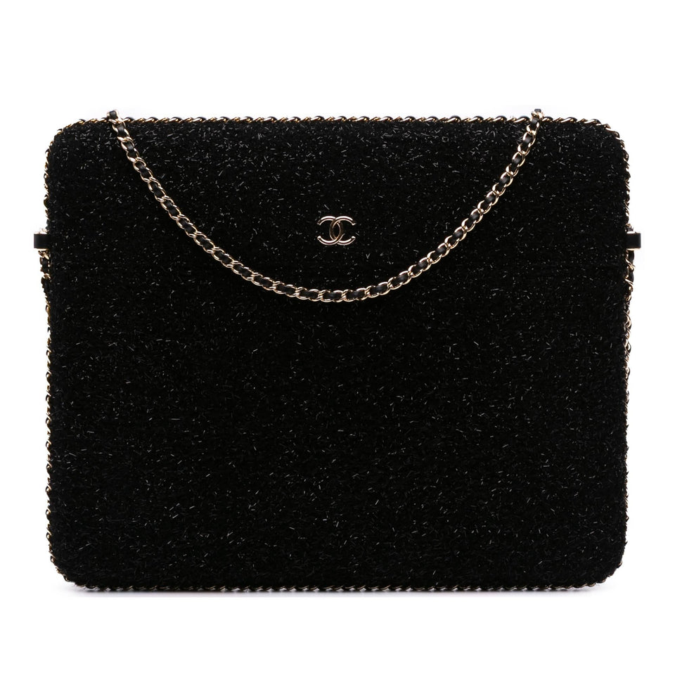 Chanel CC Tweed Chain Around Tablet Holder Crossbody