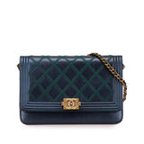 Chanel Calfskin Double Stitch Boy Wallet On Chain