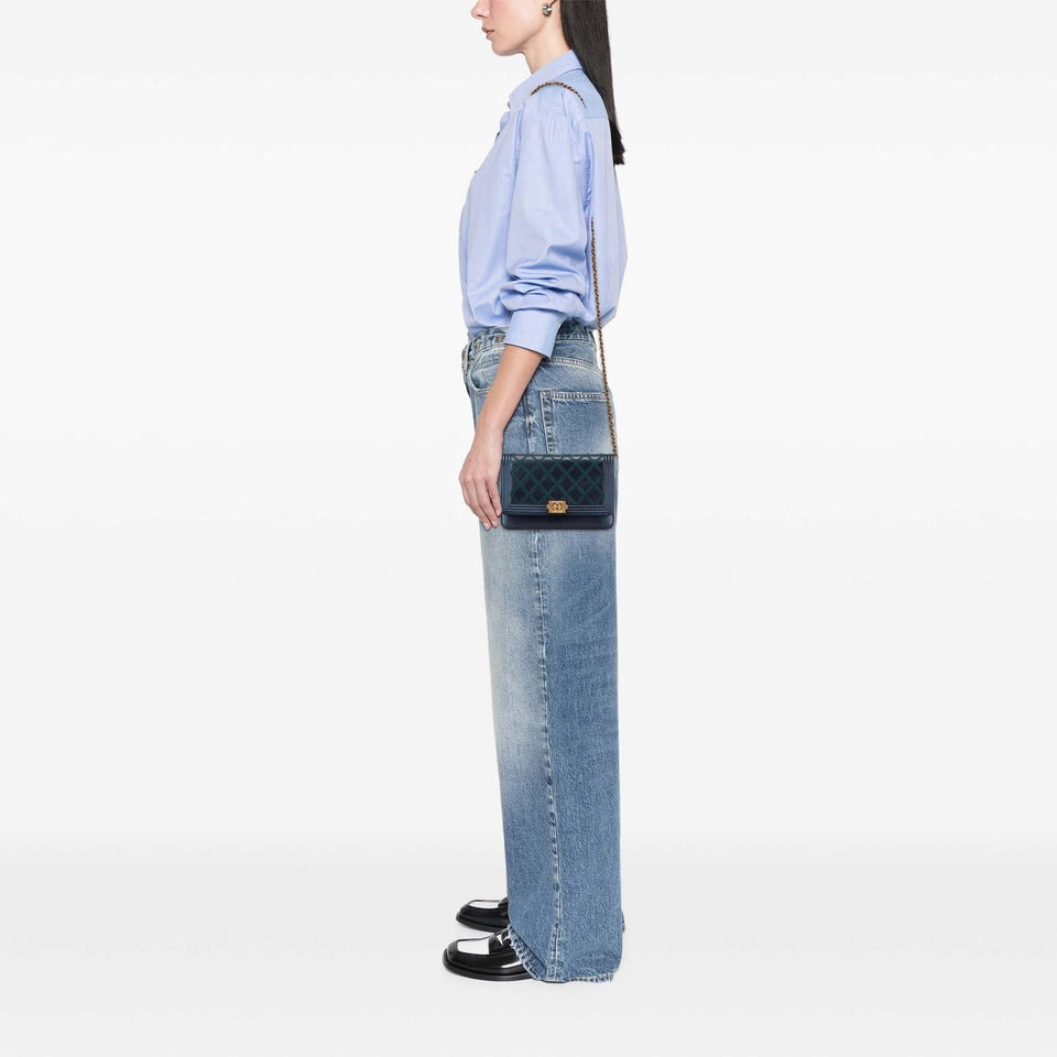 Chanel Calfskin Double Stitch Boy Wallet On Chain