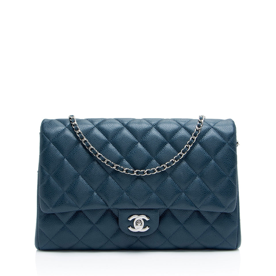 Chanel Caviar Leather Chain Flap Clutch