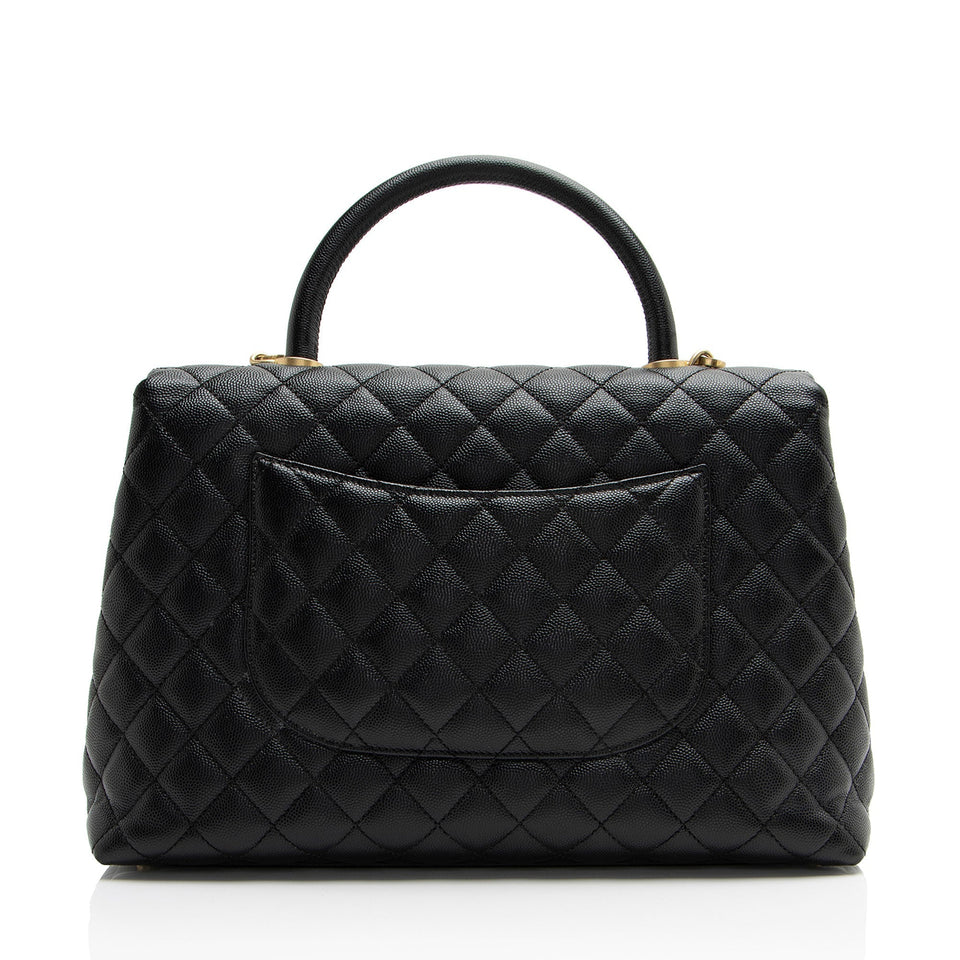 Chanel Caviar Leather Coco Top Handle Medium Flap Bag