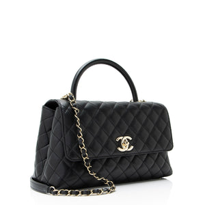 Chanel Caviar Leather Coco Top Handle Small Flap Bag