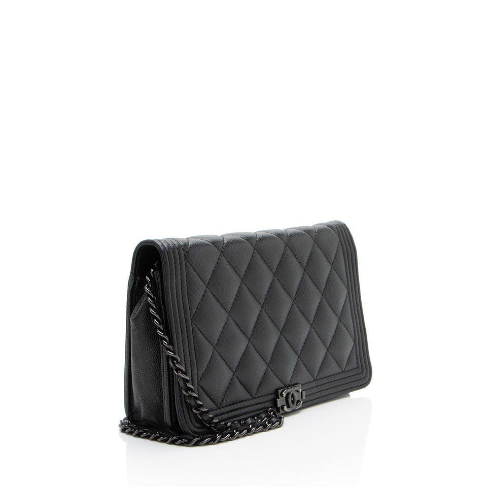Chanel Caviar Leather So Black Boy Wallet on Chain