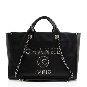 Chanel Caviar Leather Studded Deauville Large Tote