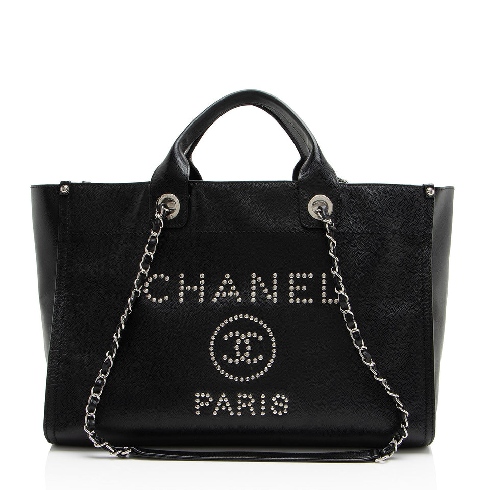Chanel Caviar Leather Studded Deauville Large Tote